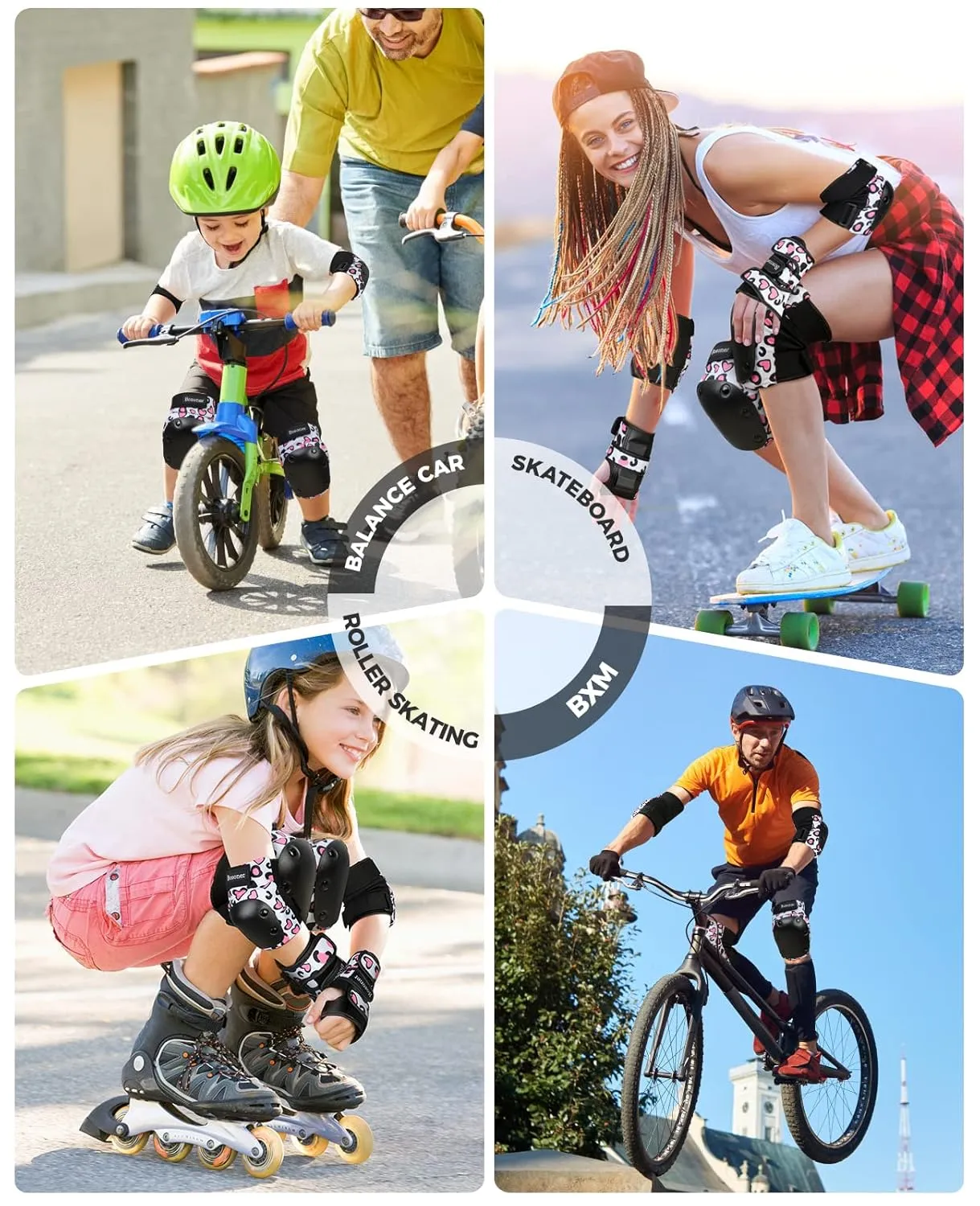 BOSONER Kids Knee and Elbow Pads, Knee And Elbow Pads for Children, Toddler Skateboard Pad for Roller Skates Cycling BMX Bike 6 In 1 Protective Gear Set for Biking Skates Skating