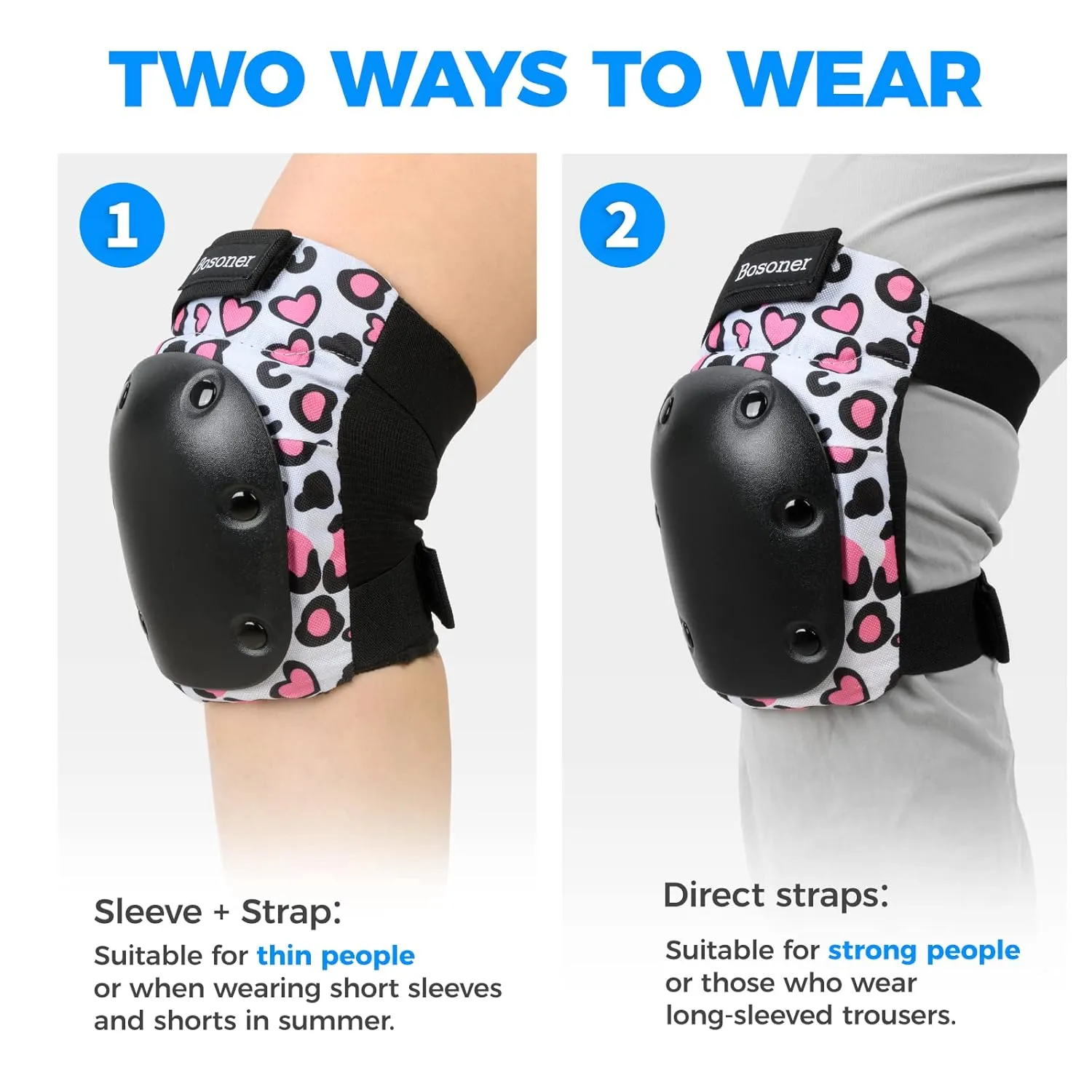 BOSONER Kids Knee and Elbow Pads, Knee And Elbow Pads for Children, Toddler Skateboard Pad for Roller Skates Cycling BMX Bike 6 In 1 Protective Gear Set for Biking Skates Skating