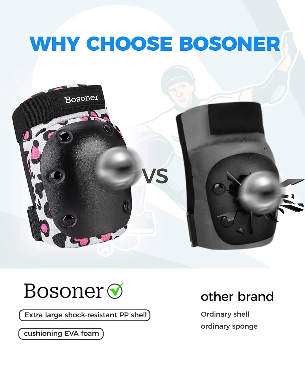 BOSONER Kids Knee and Elbow Pads, Knee And Elbow Pads for Children, Toddler Skateboard Pad for Roller Skates Cycling BMX Bike 6 In 1 Protective Gear Set for Biking Skates Skating