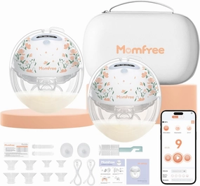 Breast Pump Hands-Free F6: Wearable Breastfeeding Pumps App Control with 3 Modes & 9 Levels Independent Breastmilk Storage Upgraded- 24/21/19/17/15mm Double-Sealed Silicone Cushion Insert Floral