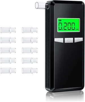 Breathalyzer, Upgraded Alcohol Breathalyzer Tester with Blue LCD Digital Display, Portable Alcohol Tester for Home or Party Use with 10 Mouthpieces