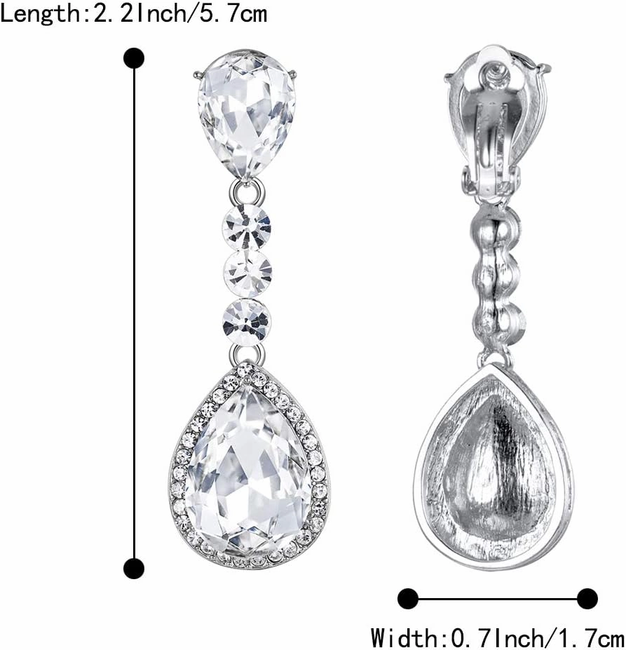 BriLove Women's Wedding Bridal Crystal Teardrop Infinity Figure 8 Chandelier Dangle Clip-On Earrings