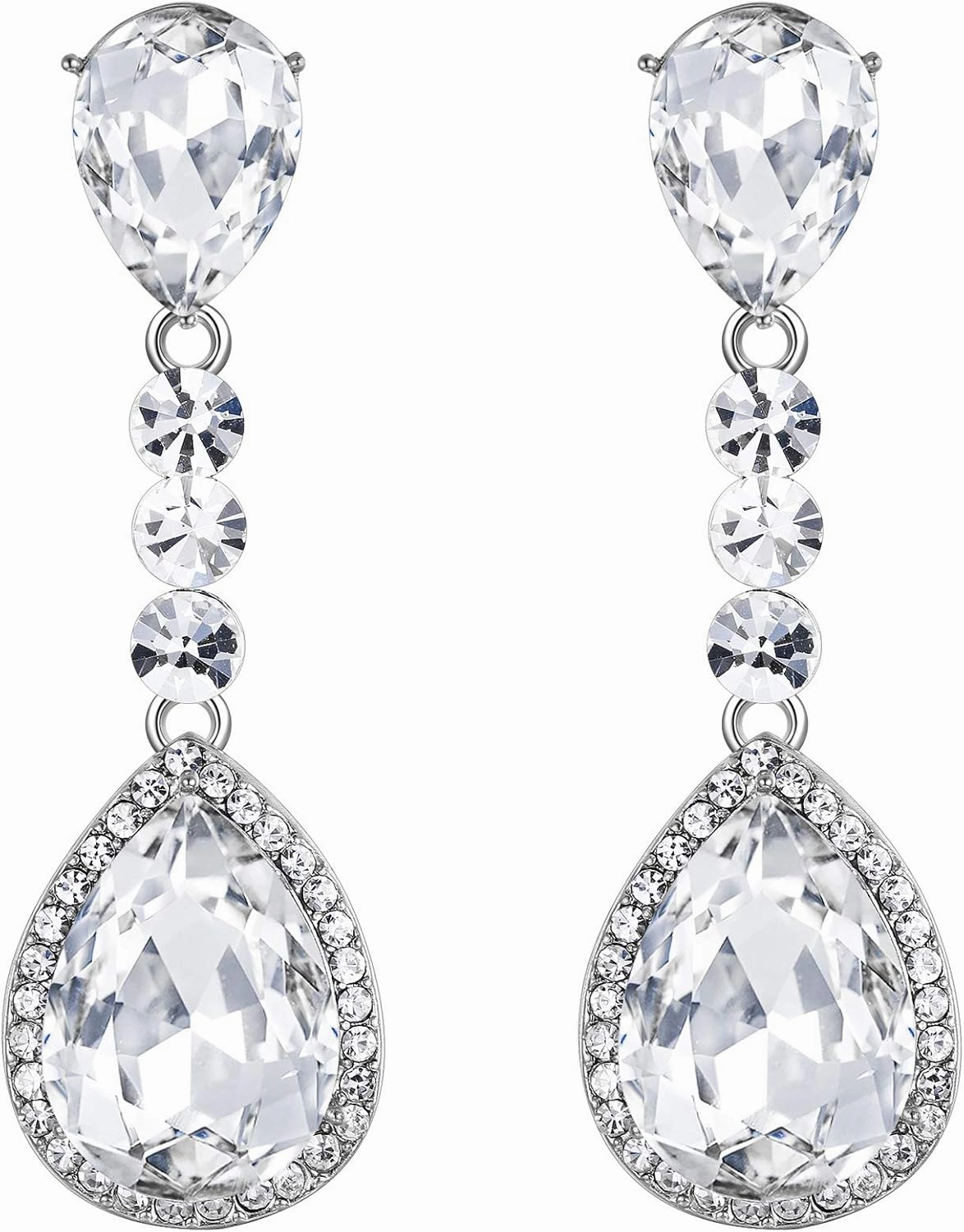 BriLove Women's Wedding Bridal Crystal Teardrop Infinity Figure 8 Chandelier Dangle Clip-On Earrings
