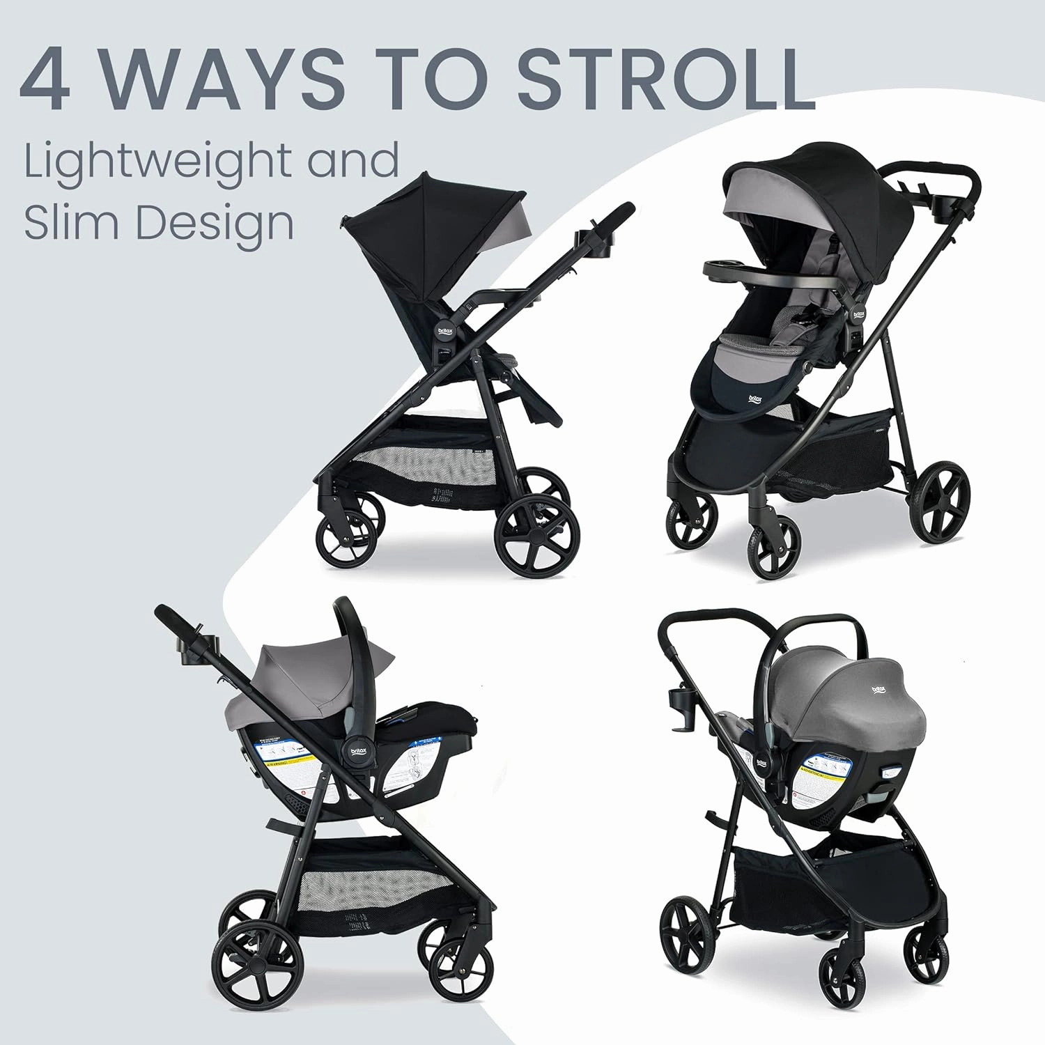 Britax Willow Brook S  Baby Travel System, Infant Car Seat and Stroller Combo with Alpine Base, ClickTight Technology, SafeWash Insert and Cover, 1 Count, Graphite Onyx