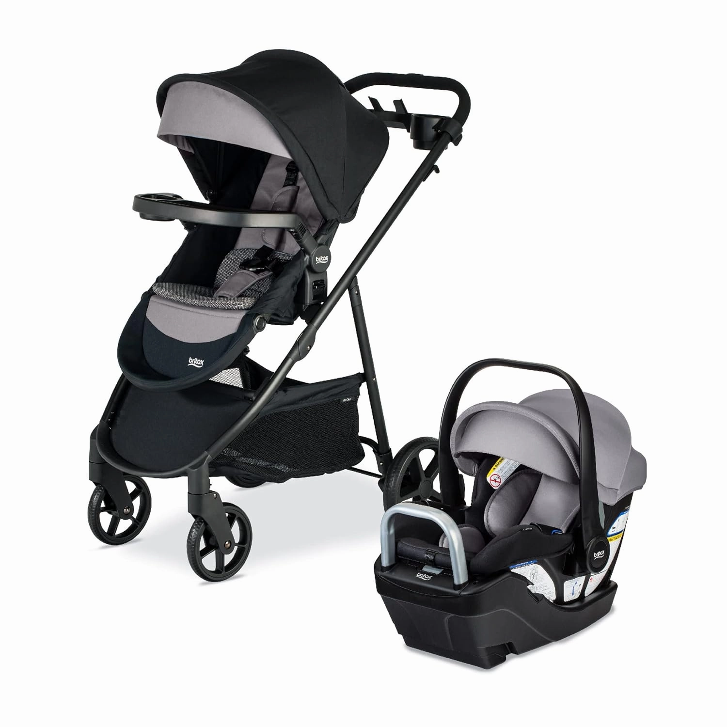 Britax Willow Brook S  Baby Travel System, Infant Car Seat and Stroller Combo with Alpine Base, ClickTight Technology, SafeWash Insert and Cover, 1 Count, Graphite Onyx