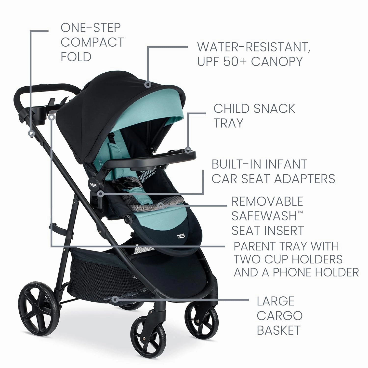Britax Willow Brook S  Baby Travel System, Infant Car Seat and Stroller Combo with Alpine Base, ClickTight Technology, SafeWash Insert and Cover, Jade Onyx