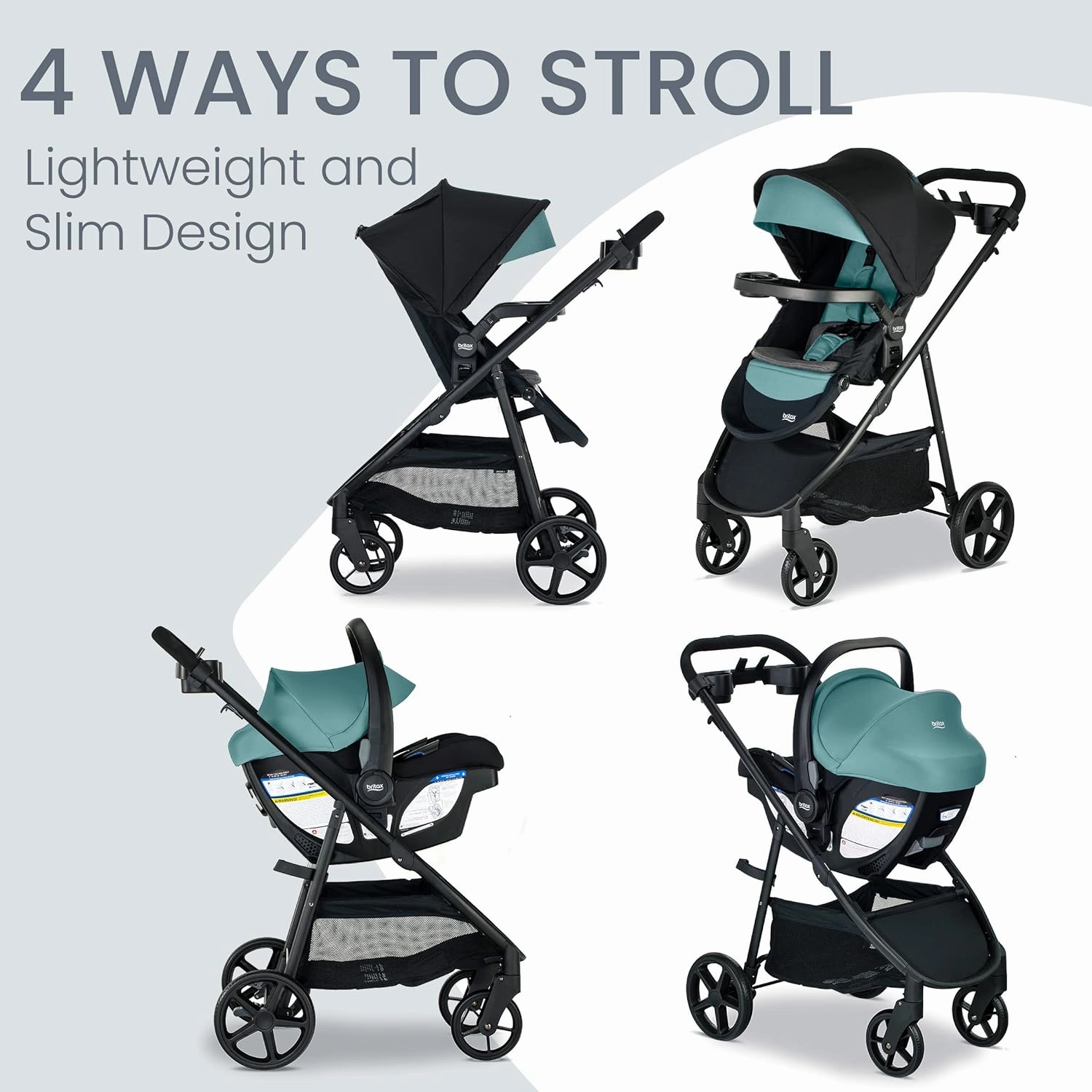 Britax Willow Brook S  Baby Travel System, Infant Car Seat and Stroller Combo with Alpine Base, ClickTight Technology, SafeWash Insert and Cover, Jade Onyx