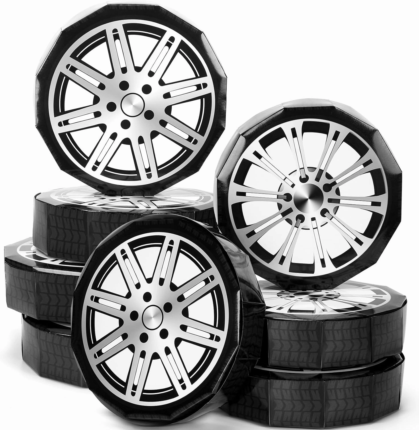 Bucherry 8 Pcs Race Car Party Decorations 12 Inch Large Wheels Shaped Boxes Decor Racing Car Birthday Decoration for Boys Birthday Baby Shower Party Supplies, Self-assembly Required