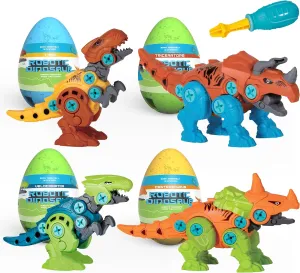 Building Dinosaur Robot Eggs for Toddlers – T-Rex & Velociraptor Construction Toys with Moving Jaws & Tail, Creative Educational Playset for Kids 2-4 Years Old, Motor Skills & Imagination Development