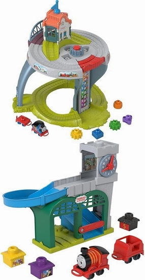 Bundle of Thomas & Friends My First Train Table with Track, Cargo Stacking & Fine Motor Activities   Thomas & Friends My First Knapford Station Train Playset with Stack & Wobble Cargo Ages 18  Months