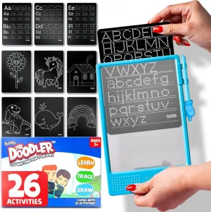 BUNMO Doodle Board with 26 Unique Designs | Patent Pending | The Only Kids Drawing Tablet with Insertable Tracing Cards | Learn to Write or Trace & Color | Kids Drawing Pad
