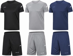 BUYJYA Men's Workout Clothes Athletic Shorts Shirt Set 3 Pack Basketball Football Training Running Gym Christmas gifts