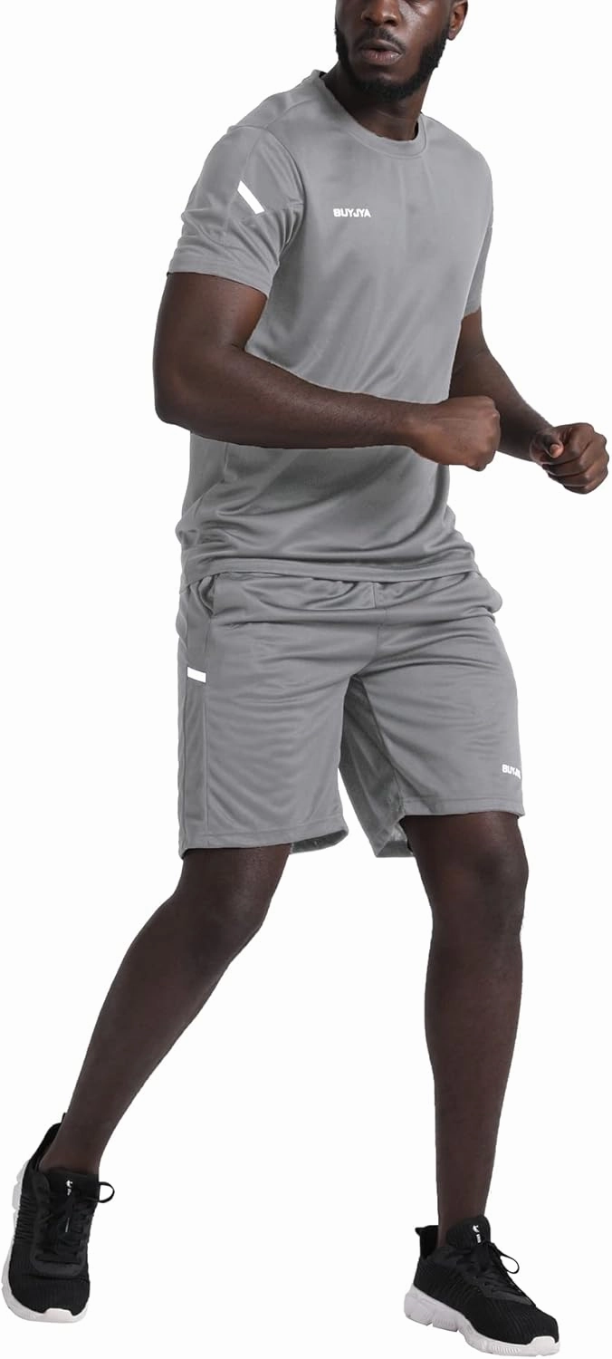 BUYJYA Men's Workout Clothes Athletic Shorts Shirt Set 3 Pack Basketball Football Training Running Gym Christmas gifts