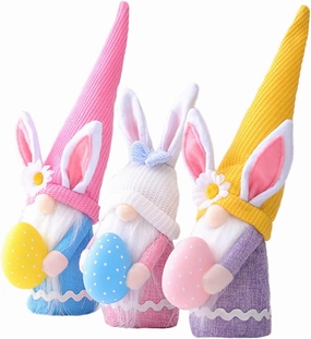 Cabilock Easter Bunny Gnome Rabbit Holding Egg Doll Easter Gnome Doll Ornaments Favor