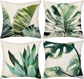 Cactus Pillow Covers Set of 4 Cotton Linen Summer Green Cactus Succulent Plants Decorative Throw Pillow Cover Mexican Flower Cushion Cover Home Sofa Decorative Square 18" x 18" (Cactus floral)