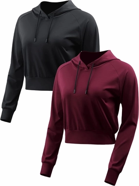 CADMUS Women's Workout Long Sleeve Shirts with Hoodie Sweatshirt Running Crop Top