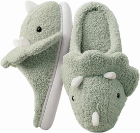 Caistre Adult Unisex Animal Slippers - Warm Plush Dinosaur Design Home Shoes - Funny Triceratops Non-Slip Bedroom Slippers