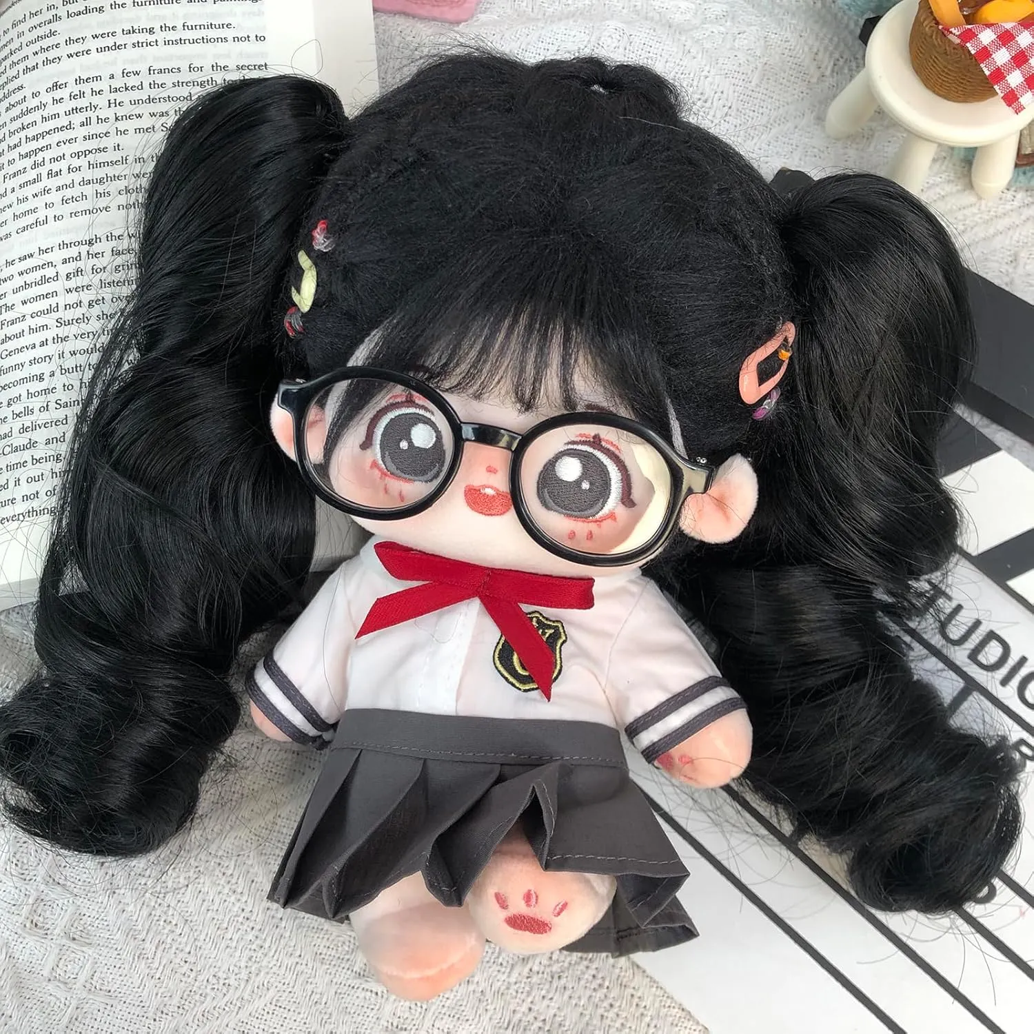 CALEMBOU Plush Doll, 20cm Cute Cotton Doll with Skeleton, Anime Plushies Soft Stuffed Dress Up Dolls, Kawaii Plush Toys Gift Come with Clothes (Doll&Clothes-XiaoWanzhi-B)