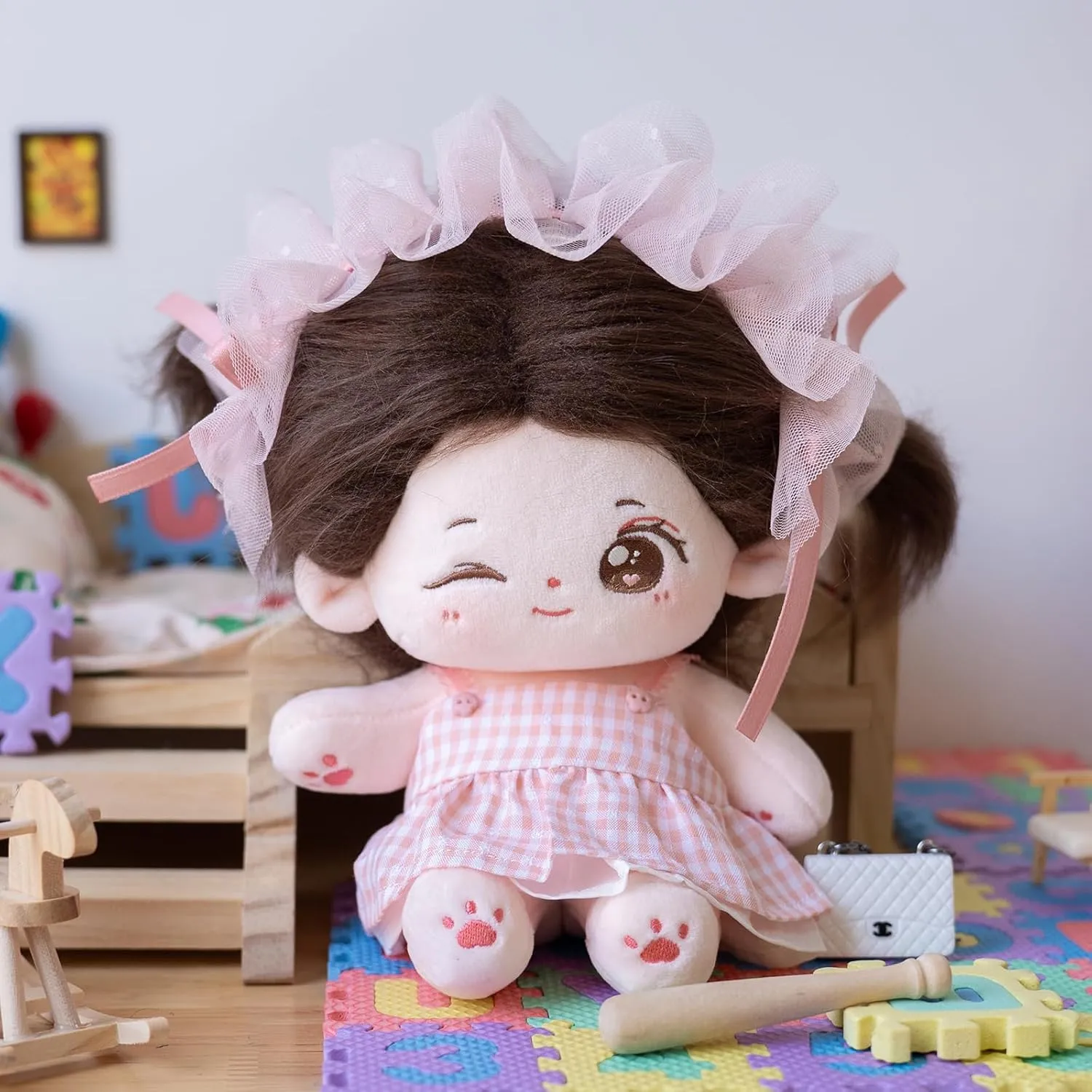 CALEMBOU Plush Doll, 20cm Cute Cotton Dolls with Skeleton, Anime Plushies Soft Stuffed Dress Up Doll, Kawaii Plush Toys Rag Dolls with Clothes Birthday Gift for Girls (Doll&Clothes-Winkii)