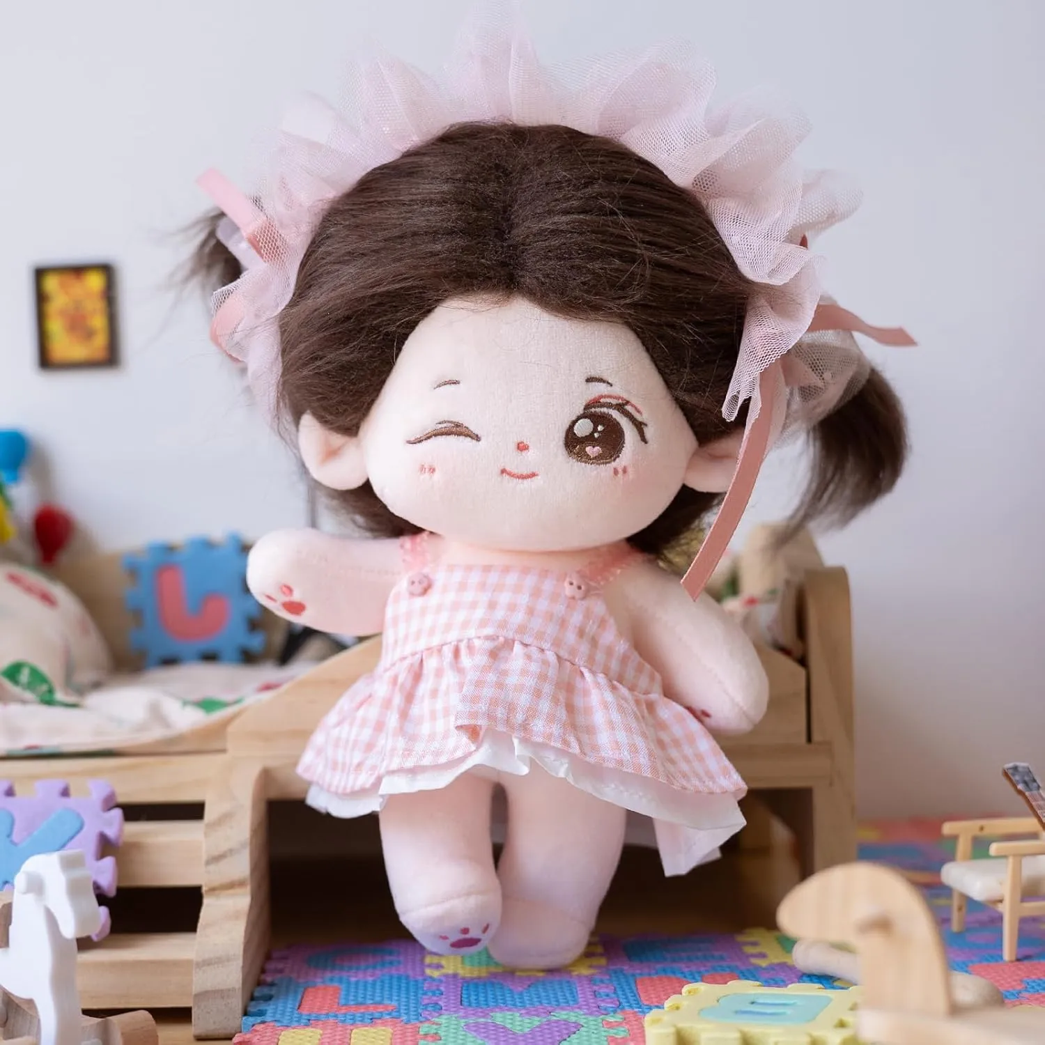 CALEMBOU Plush Doll, 20cm Cute Cotton Dolls with Skeleton, Anime Plushies Soft Stuffed Dress Up Doll, Kawaii Plush Toys Rag Dolls with Clothes Birthday Gift for Girls (Doll&Clothes-Winkii)