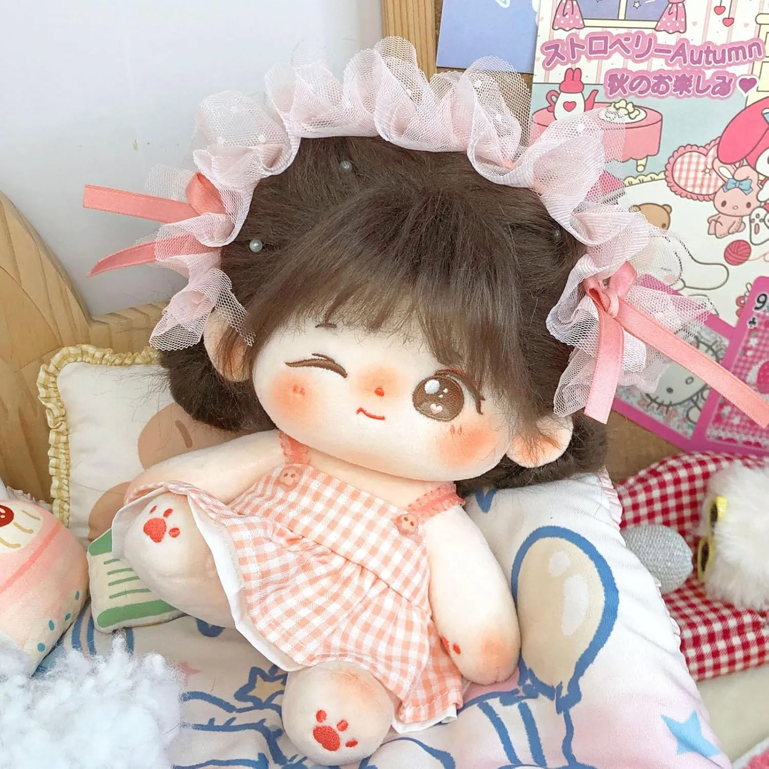 CALEMBOU Plush Doll, 20cm Cute Cotton Dolls with Skeleton, Anime Plushies Soft Stuffed Dress Up Doll, Kawaii Plush Toys Rag Dolls with Clothes Birthday Gift for Girls (Doll&Clothes-Winkii)