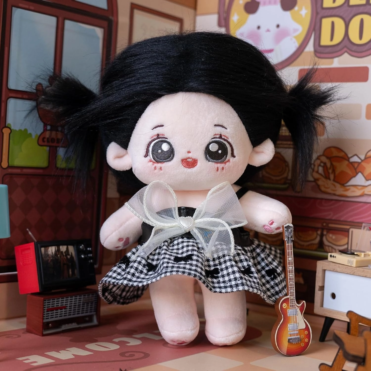 CALEMBOU Plush Doll, 20cm Cotton Doll with Skeleton, Cute Anime Plushies Soft Stuffed Dress Up Doll, Kawaii Plush Toys Rag Dolls with Clothes Gift for Girls(Doll&Clothes-XiaoWanzhi-A)