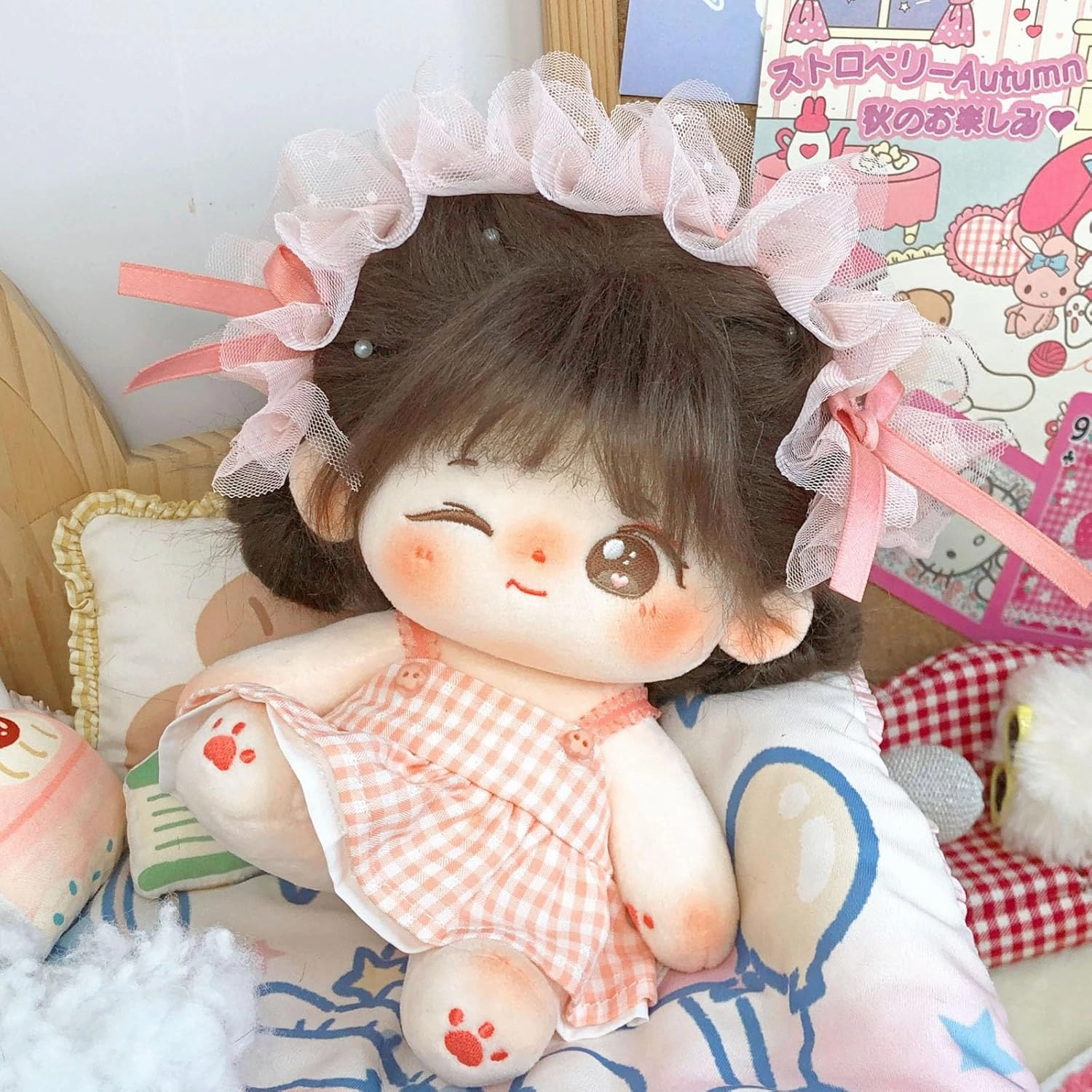 CALEMBOU Plush Doll, 20cm Cute Cotton Dolls with Skeleton, Anime Plushies Soft Stuffed Dress Up Doll, Kawaii Plush Toys Rag Dolls with Clothes Birthday Gift for Girls (Doll&Clothes-Winkii)