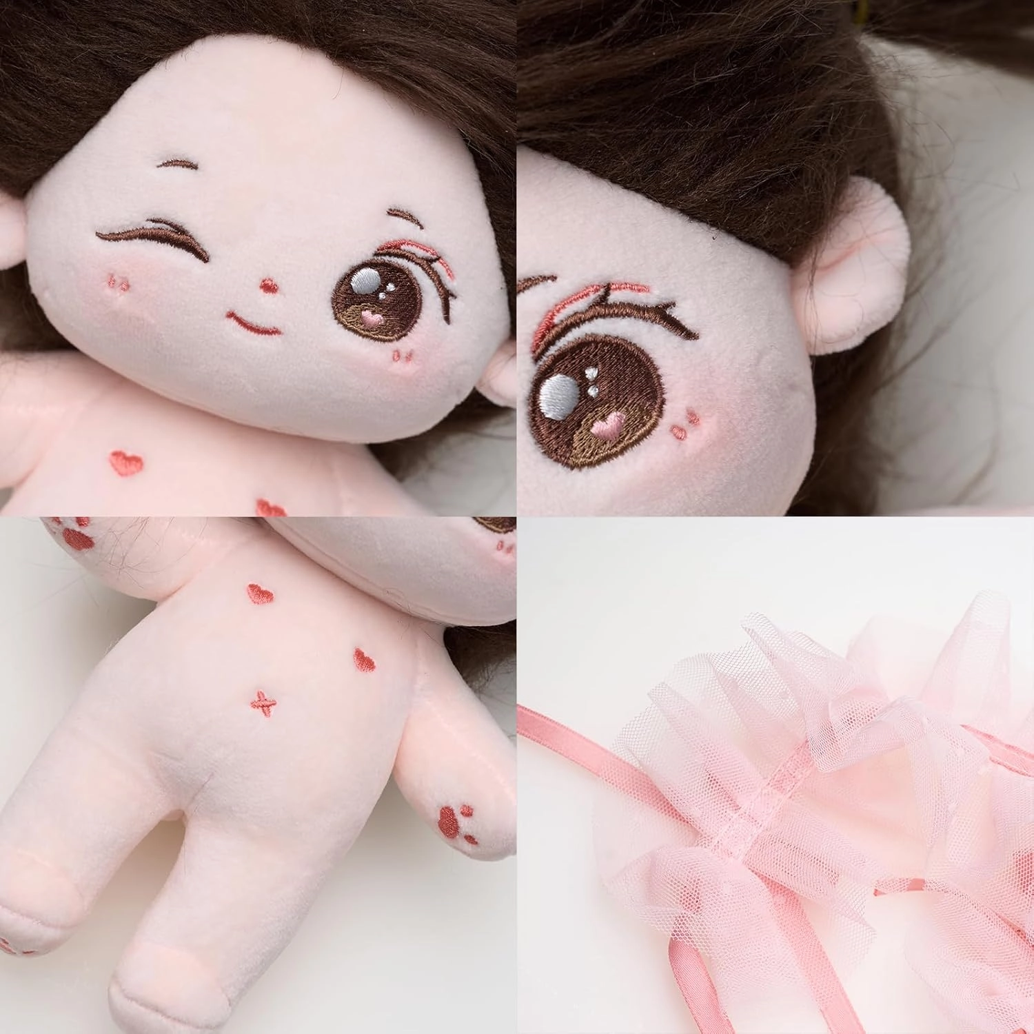 CALEMBOU Plush Doll, 20cm Cute Cotton Dolls with Skeleton, Anime Plushies Soft Stuffed Dress Up Doll, Kawaii Plush Toys Rag Dolls with Clothes Birthday Gift for Girls (Doll&Clothes-Winkii)