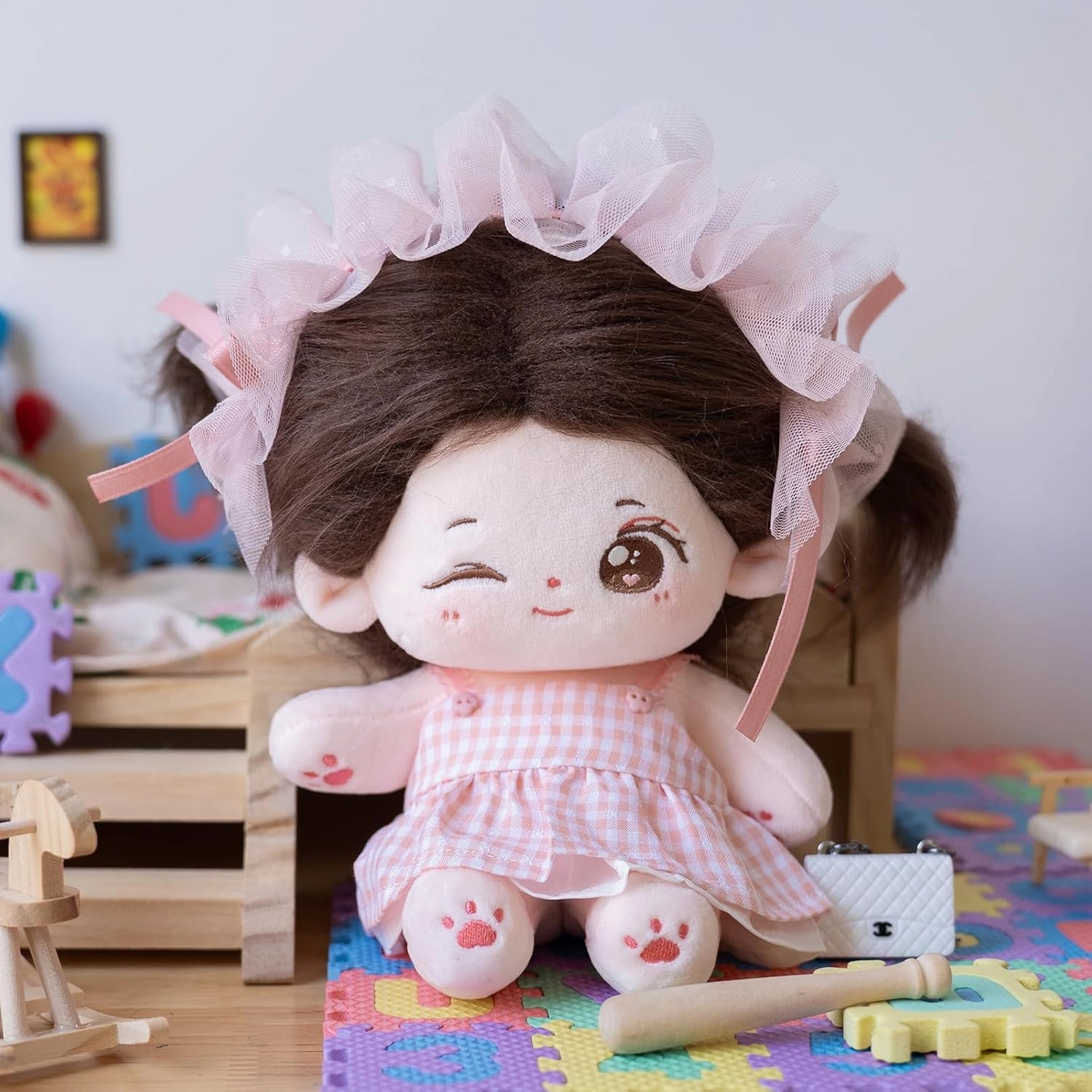 CALEMBOU Plush Doll, 20cm Cute Cotton Dolls with Skeleton, Anime Plushies Soft Stuffed Dress Up Doll, Kawaii Plush Toys Rag Dolls with Clothes Birthday Gift for Girls (Doll&Clothes-Winkii)