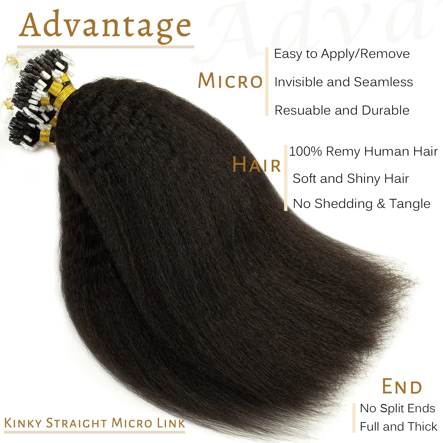 Caliee Micro Links Hair Extensions Natural Black Hair Extensions Kinky Straight 22 Inch, Micro Loop Hair Extensions Real Human Hair for Black Women 50g Natural Remy Hair Extensions