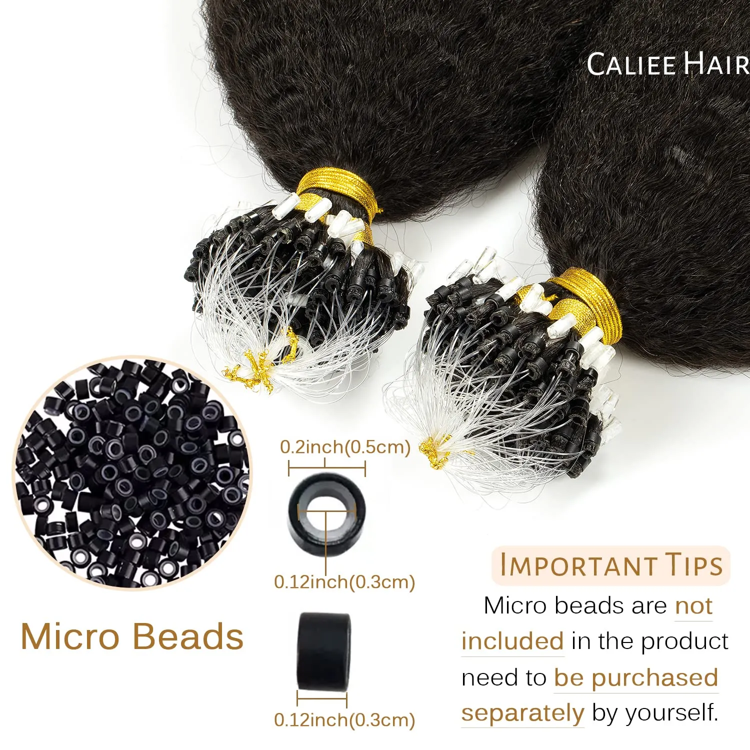 Caliee Micro Links Hair Extensions Natural Black Hair Extensions Kinky Straight 22 Inch, Micro Loop Hair Extensions Real Human Hair for Black Women 50g Natural Remy Hair Extensions