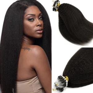 Caliee Micro Links Hair Extensions Natural Black Hair Extensions Kinky Straight 22 Inch, Micro Loop Hair Extensions Real Human Hair for Black Women 50g Natural Remy Hair Extensions