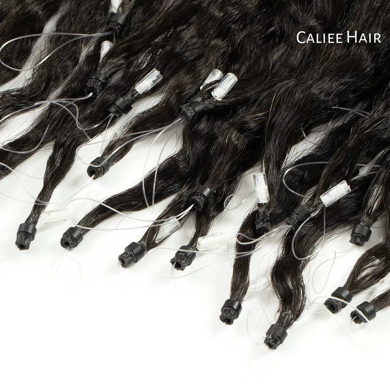 Caliee Micro Links Hair Extensions Natural Black Hair Extensions Kinky Straight 22 Inch, Micro Loop Hair Extensions Real Human Hair for Black Women 50g Natural Remy Hair Extensions