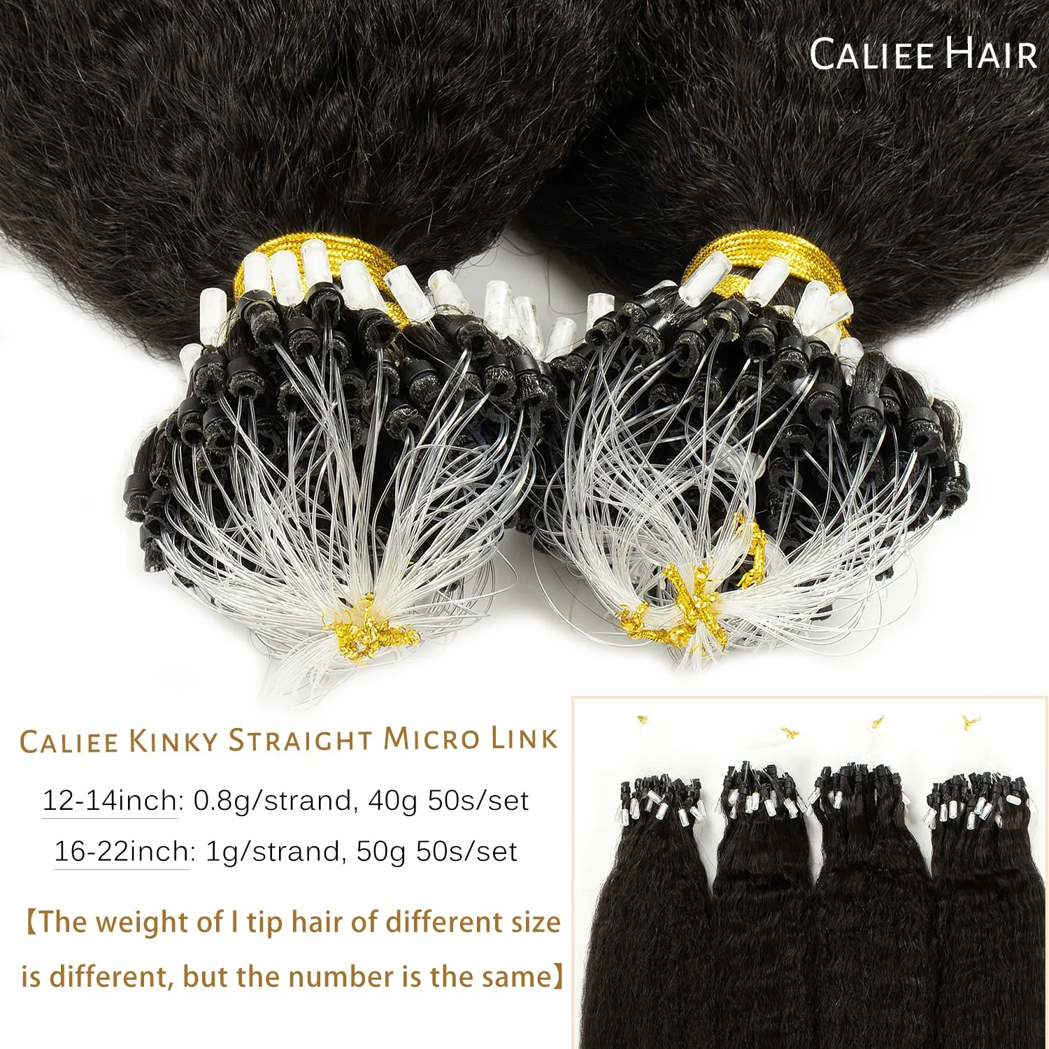 Caliee Micro Links Hair Extensions Natural Black Hair Extensions Kinky Straight 22 Inch, Micro Loop Hair Extensions Real Human Hair for Black Women 50g Natural Remy Hair Extensions
