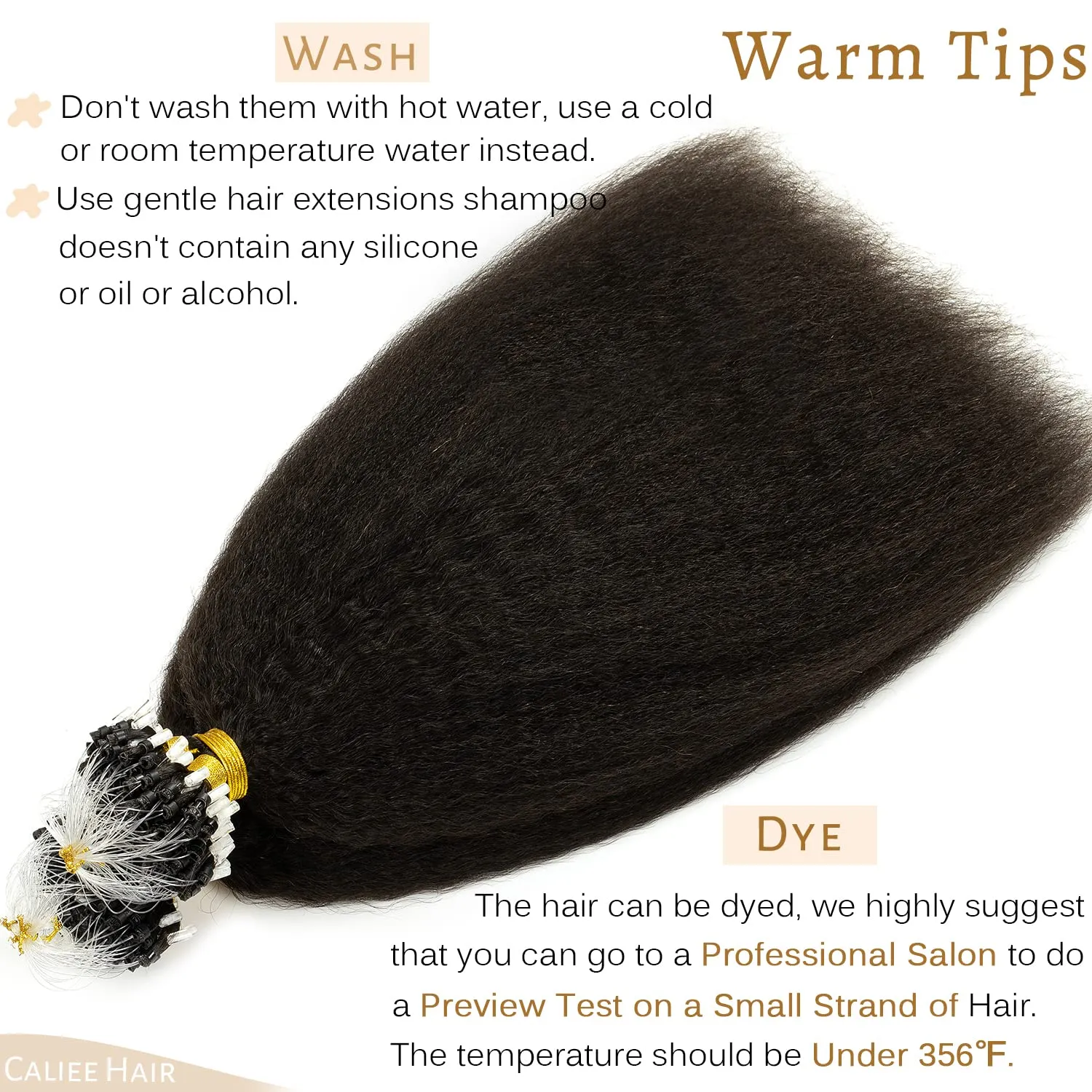 Caliee Micro Links Hair Extensions Natural Black Hair Extensions Kinky Straight 22 Inch, Micro Loop Hair Extensions Real Human Hair for Black Women 50g Natural Remy Hair Extensions