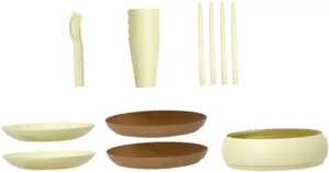 Camping Picnic Set 4 Piece Plate Bowl Cup Spoon Knife Set Reusable Compact Outdoor Cutlery Kit