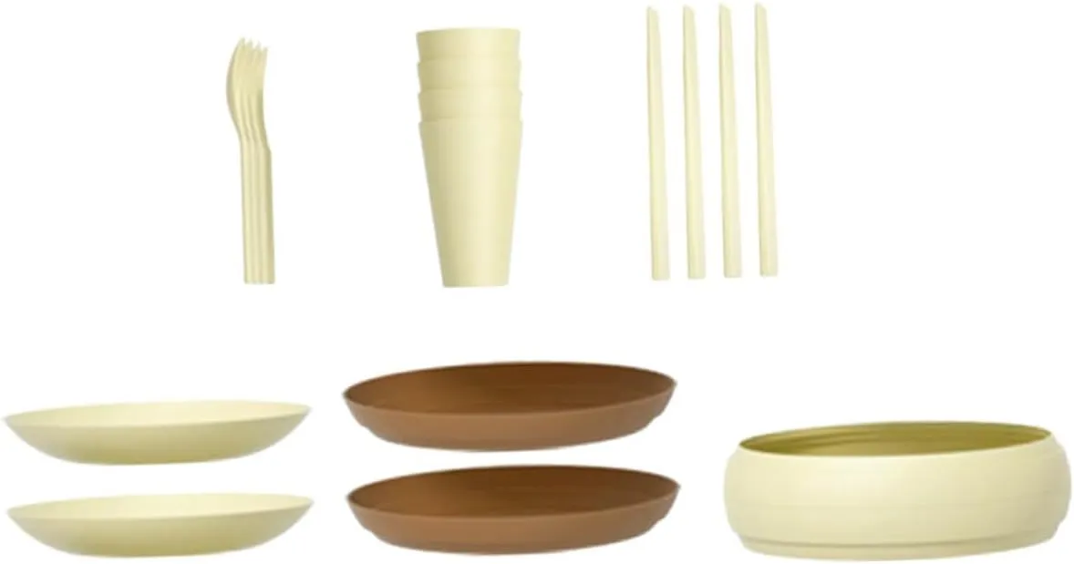 Camping Picnic Set 4 Piece Plate Bowl Cup Spoon Knife Set Reusable Compact Outdoor Cutlery Kit