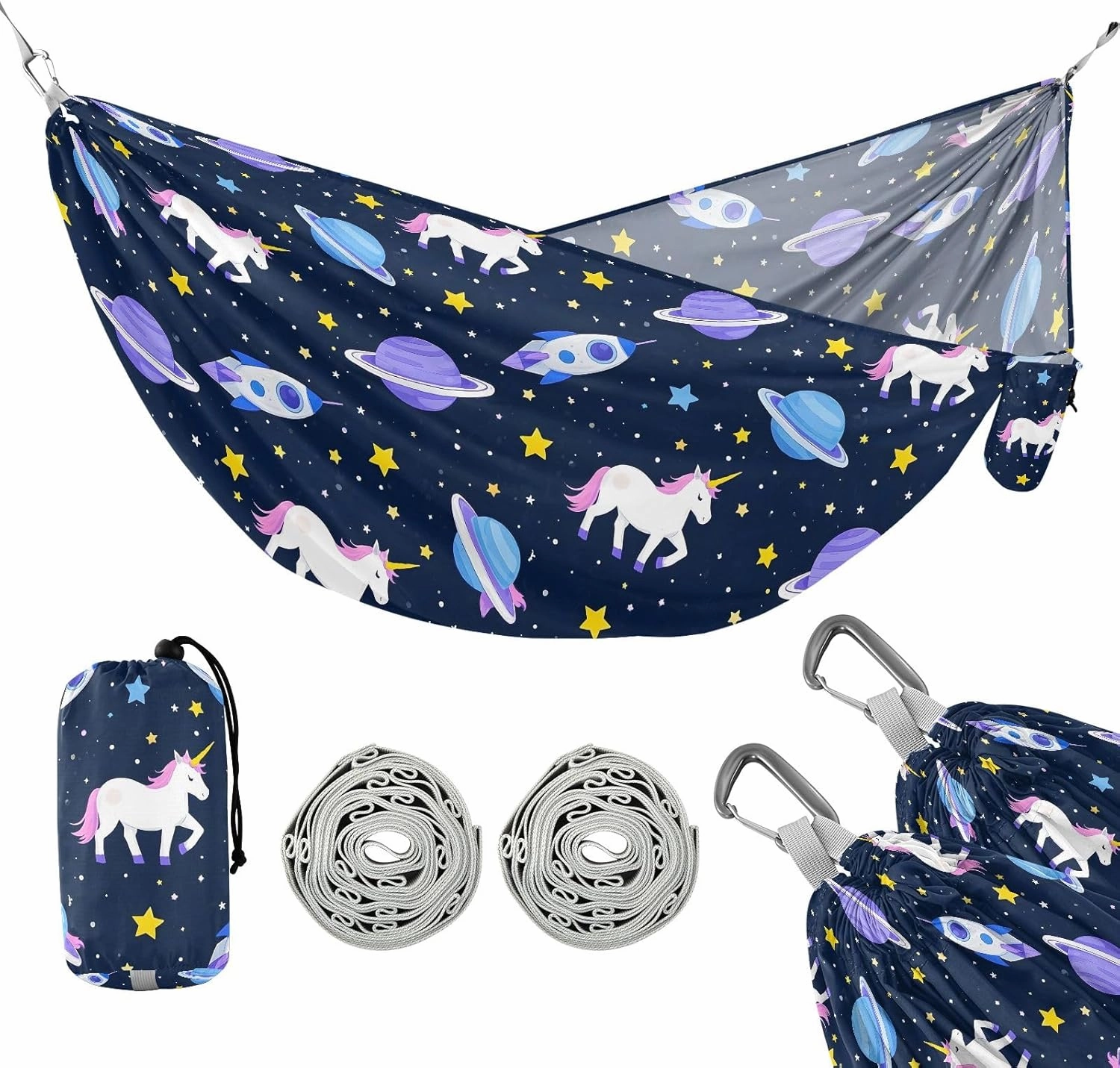 Camping Hammock Outdoor Hammocks for Outside Cartoon Planet Rockets Beach Trees Portable Lightweight with Pockets Tree Straps Indoor
