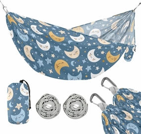 Camping Hammock Outdoor Hammocks for Outside Cute Moons Stars Beach Trees Portable Lightweight with Pockets Tree Straps Indoor