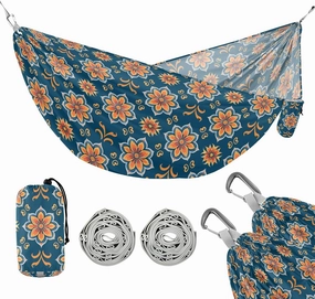 Camping Hammock Outdoor Hammocks for Outside European Floral Orange Beach Trees Portable Lightweight with Pockets Tree Straps Indoor