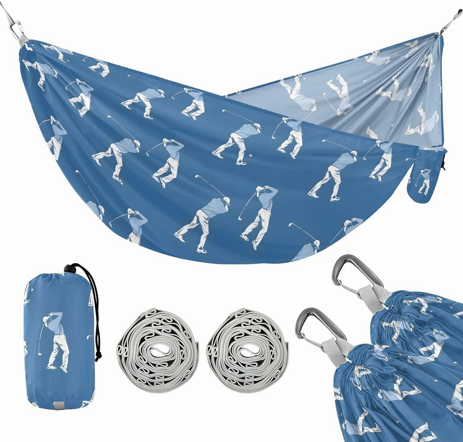 Camping Hammock Outdoor Hammocks for Outside Golf Player Blue Beach Trees Portable Lightweight with Pockets Tree Straps Indoor