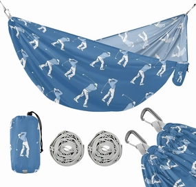Camping Hammock Outdoor Hammocks for Outside Golf Player Blue Beach Trees Portable Lightweight with Pockets Tree Straps Indoor