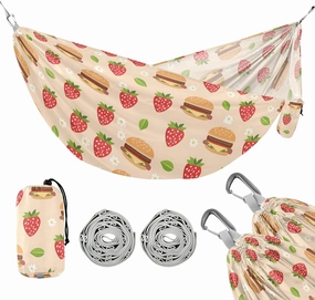 Camping Hammock Outdoor Hammocks for Outside Hamburgers Strawberry Beach Trees Portable Lightweight with Pockets Tree Straps Indoor