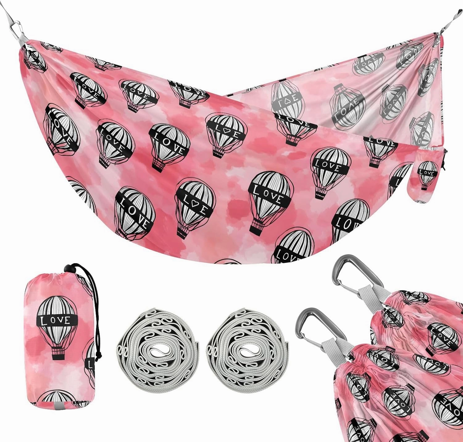 Camping Hammock Outdoor Hammocks for Outside Hot Air Balloon Love Beach Trees Portable Lightweight with Pockets Tree Straps Indoor
