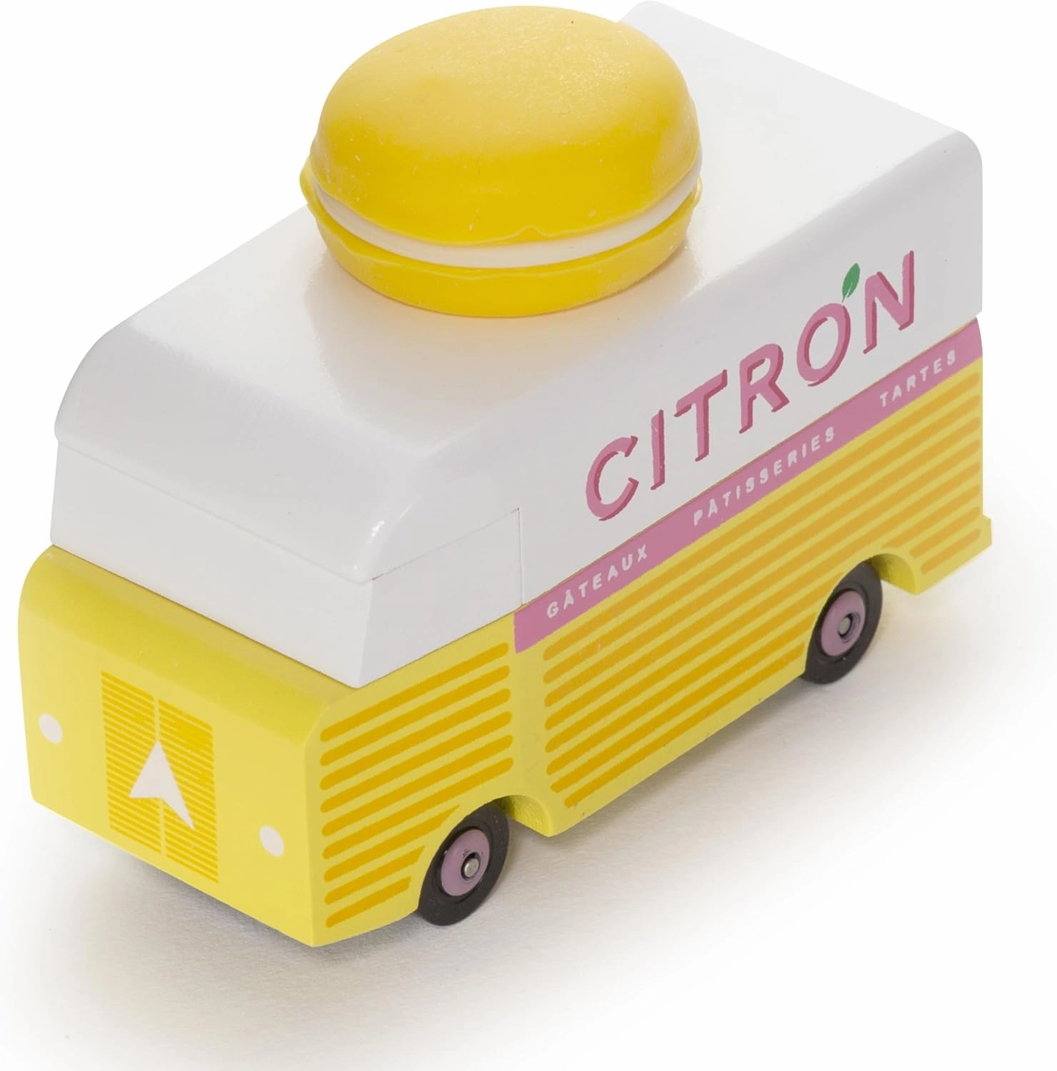 Candylab Toys CANDYCAR® Wooden Food Truck Collection - Citron Macaron Van, Premium Handcrafted Beech Wood Toy Car