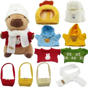 Capybara Plush Desktop Ornament, Dress Up Capybara, Capybara Stuffed Animal with Clothes, Including 10 Sets of Clothing and Accessories, Suitable for Boys and Girls as Birthday Gifts