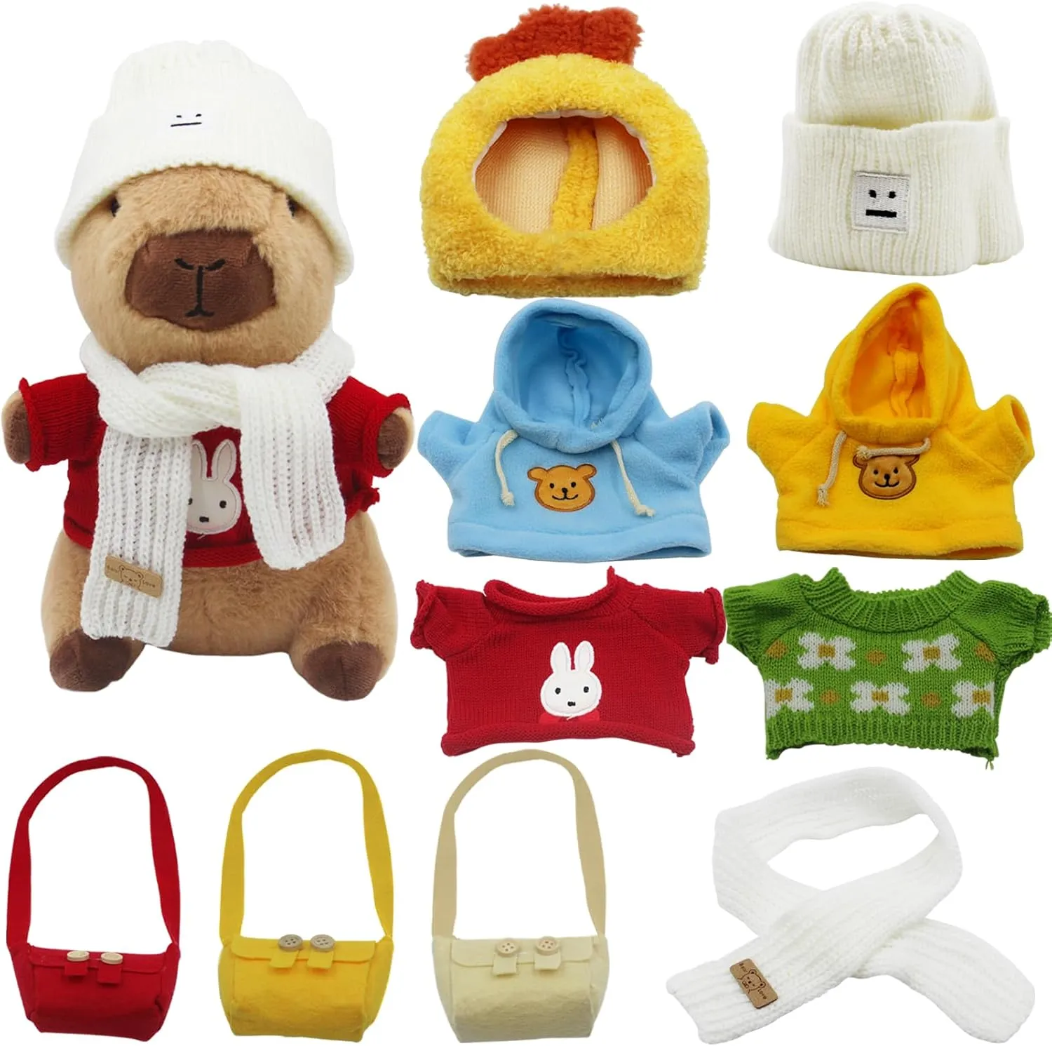 Capybara Plush Desktop Ornament, Dress Up Capybara, Capybara Stuffed Animal with Clothes, Including 10 Sets of Clothing and Accessories, Suitable for Boys and Girls as Birthday Gifts