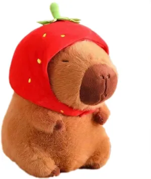 Capybara Plush Toy Costume Cute Capybara Ultra-Soft Stuffed Animal for Children, Multi-Use Cuddly Pillow & Birthday Gift for Kids(Strawberry)