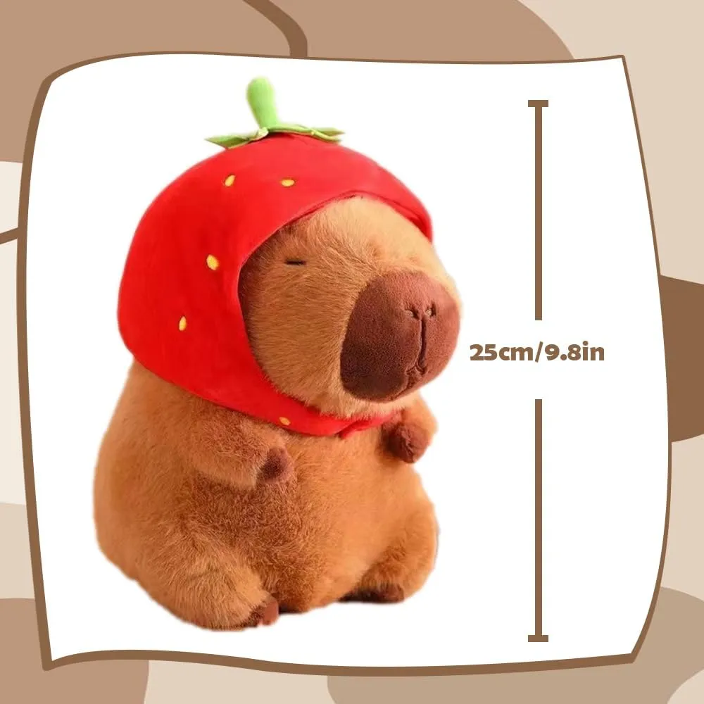 Capybara Plush Toy Costume Cute Capybara Ultra-Soft Stuffed Animal for Children, Multi-Use Cuddly Pillow & Birthday Gift for Kids(Strawberry)