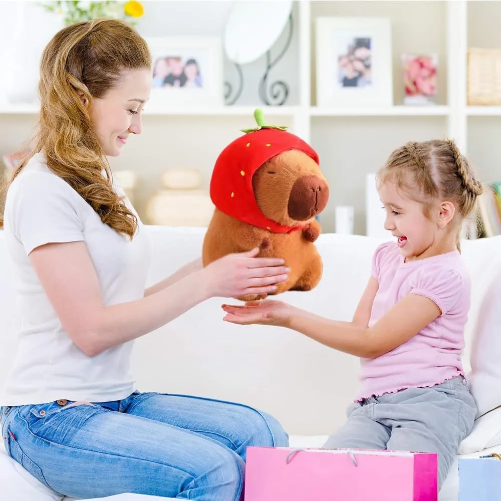 Capybara Plush Toy Costume Cute Capybara Ultra-Soft Stuffed Animal for Children, Multi-Use Cuddly Pillow & Birthday Gift for Kids(Strawberry)